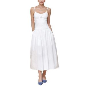 Avec Les Filles Womens Rosette-Trim Drop-Waist Midi Dress Large White - NWT $159